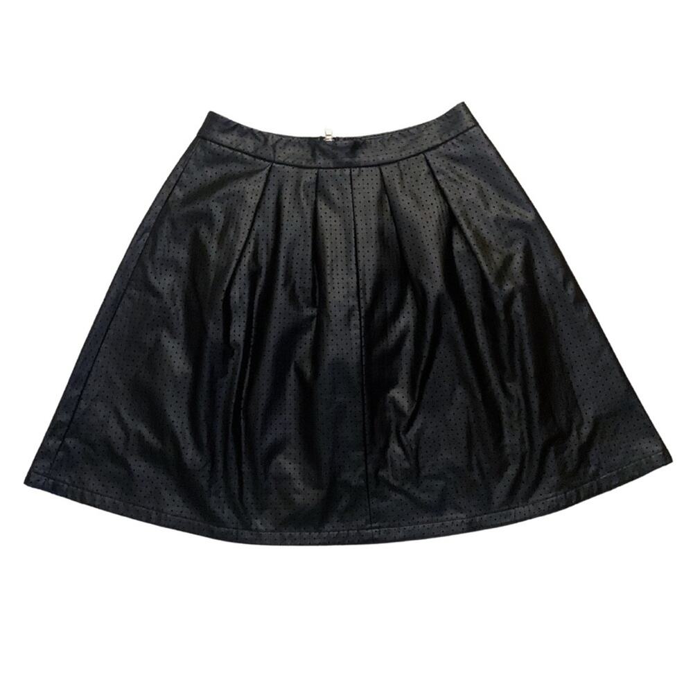 2/$30 Black Faux Leather Short Pleated Skirt Size 2P Petite Cutout High Waist